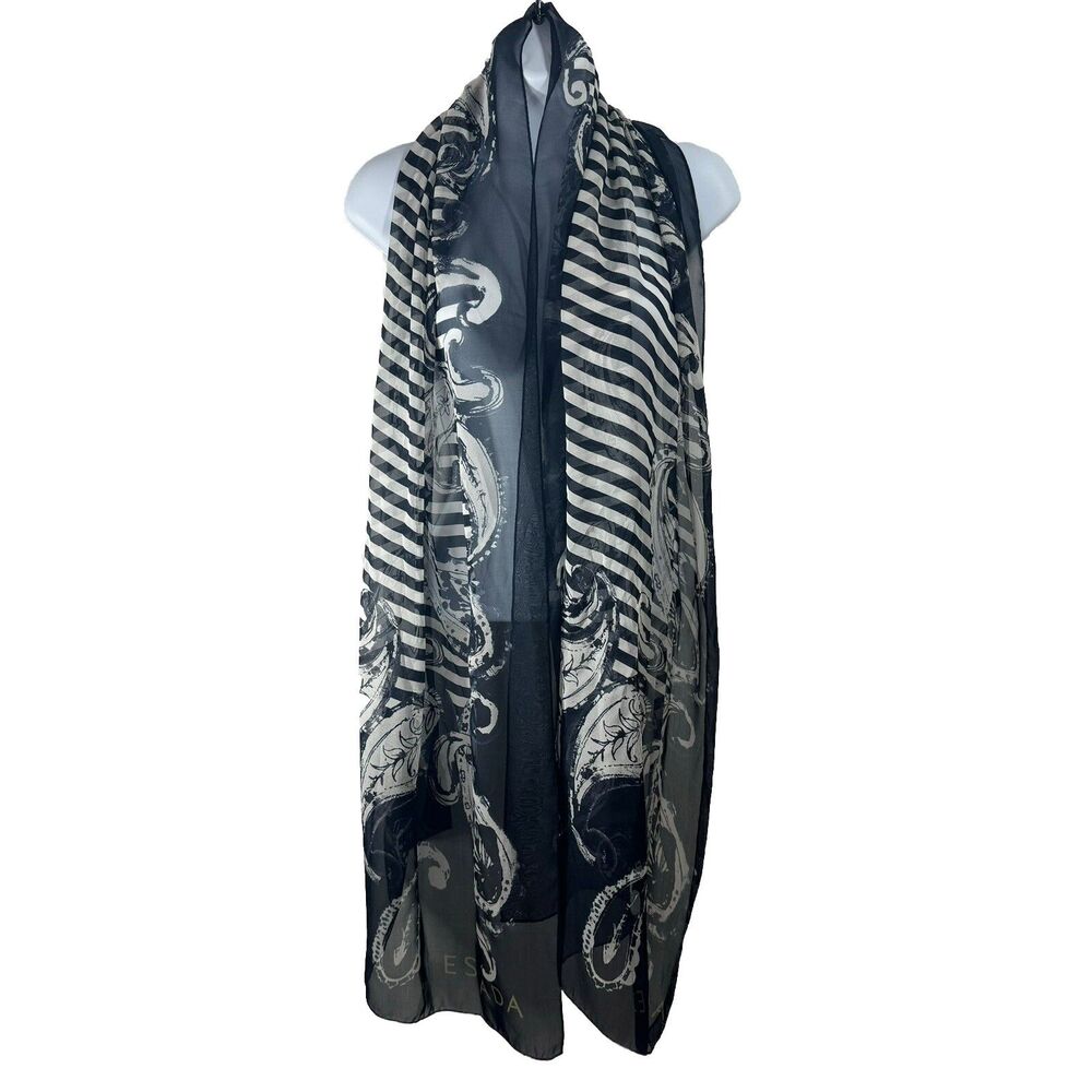 VNTG ESCADA Paisley Print Scarf Silk Sheer Nautical Preppy Made In Italy 77”x25”